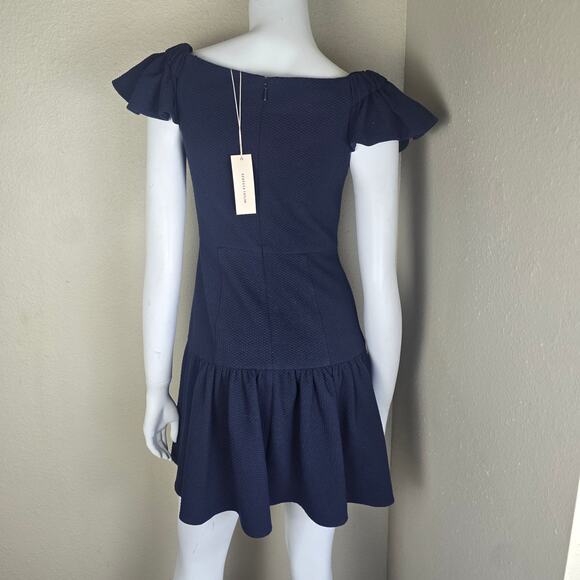 Rebecca Taylor Tiered Off Shoulder Mini Flounce Dress - Navy Blue - Size 2 - NWT - Picture 8 of 12